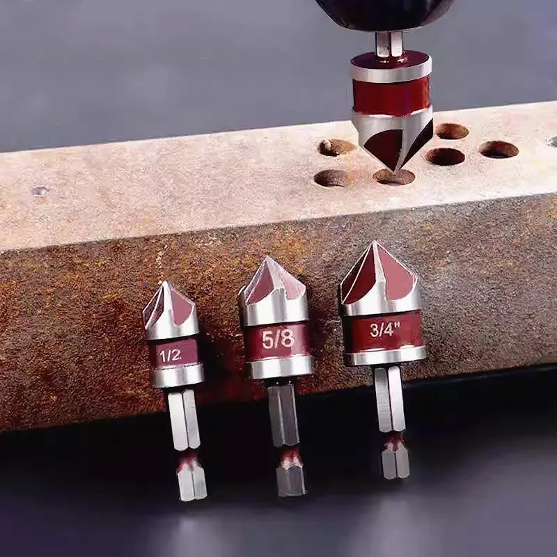 3/5/6 Pcs Countersink Drill Bit Set Hex Shank Chamfering Cutter Wood Metal Deburring Countersink Bits Power Tool Accessories