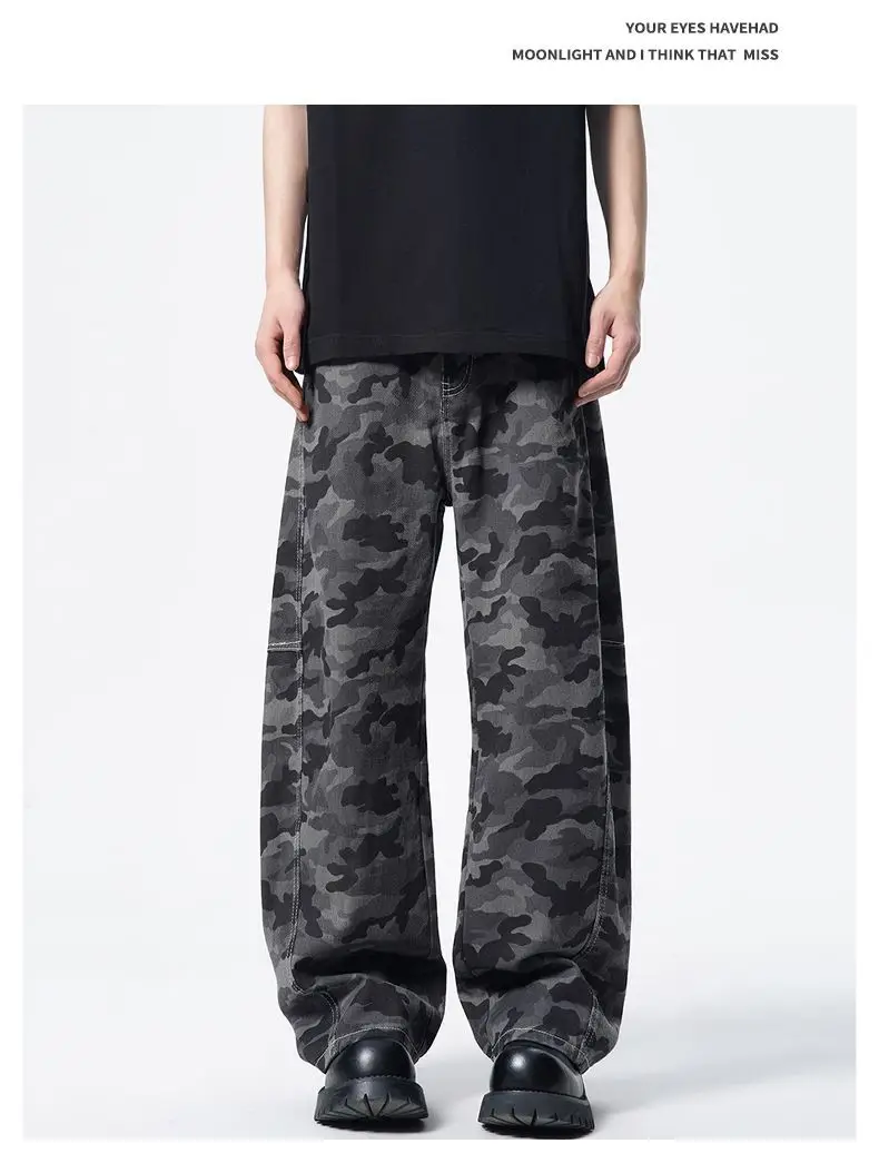 الأمريكية شارع العليا السراويل التمويه للجنسين تقسم منحني سكين السراويل الرجال الشارع نمط الجينز القوطية الرجال السراويل Y2K الملابس