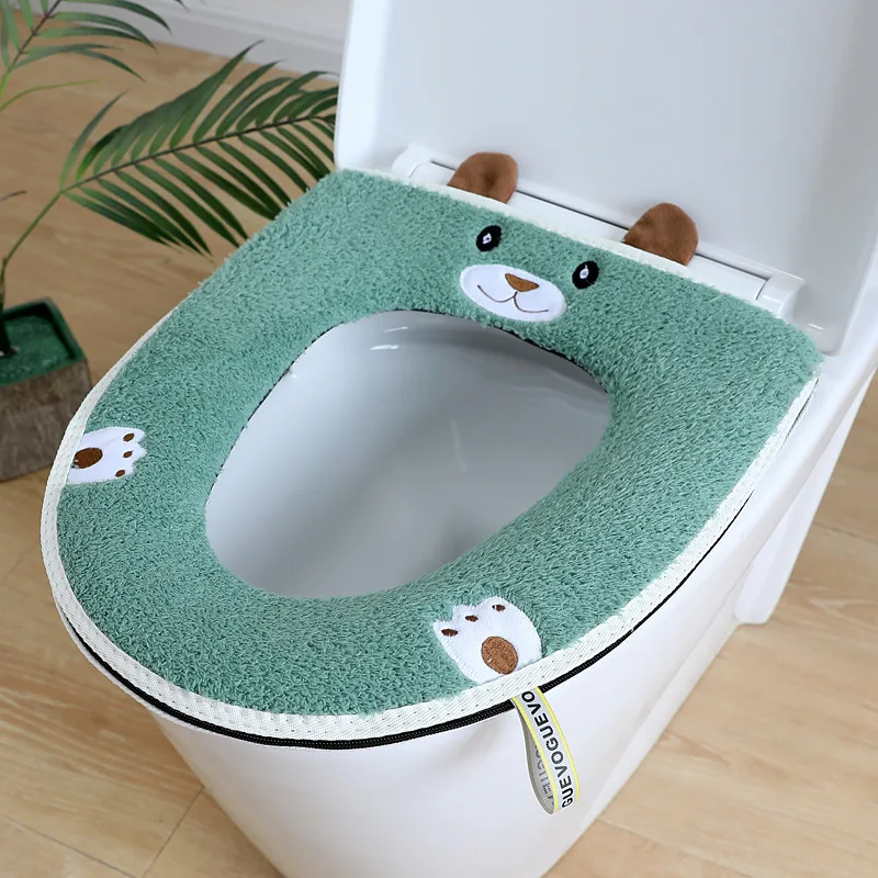 Winter Warm Toilet Seat Cover Cute Cartoon Toilet Seat Cushion Universal Waterproof Zipper Closestool Mat Bathroom Accessories