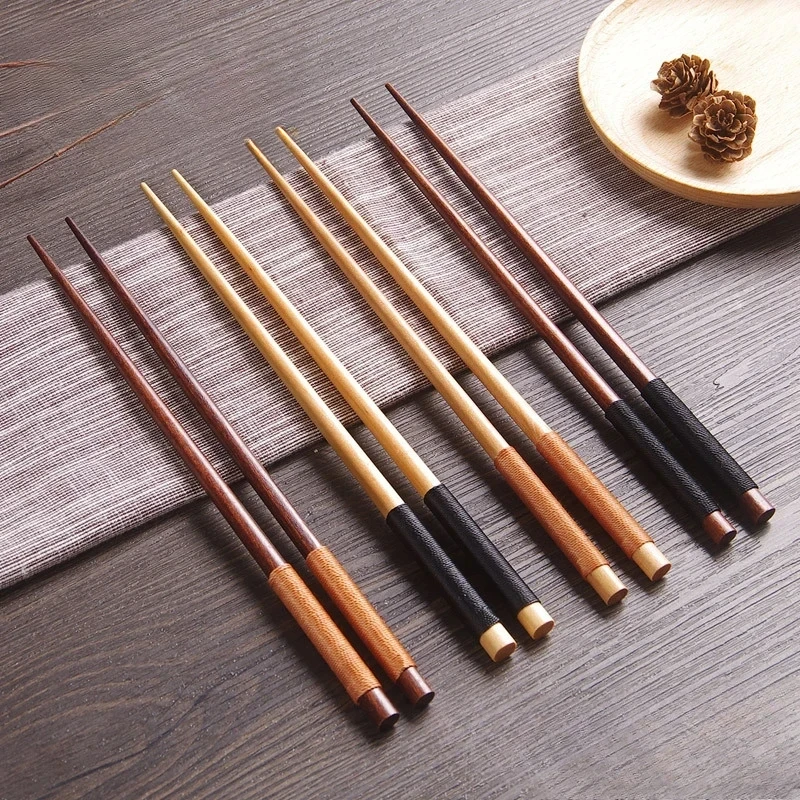 Xgnvpy 4PCS Handmade Japanese Natural Chestnut Wood Sushi Chopsticks Set Value Gift Sushi Chinese Food Tie Line