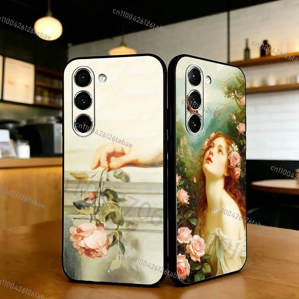 

INS Art Painting Fragonard Phone Case For Samsung S20,21,22,23,24,25,26 plus,ultra Lite Black Silicone Cover
