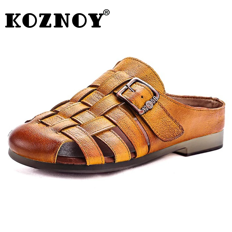 

Koznoy 3.2cm Weave Cow Genuine Leather Shoes Flats Platform Wedge Summer Sandals Women Slip on Hollow Luxury Mary Jane
