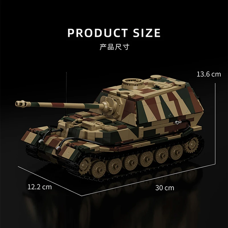 1750 Teile MOC WW2 Militärischer Deutscher Ferdinand Panzerjäger Bausteine Modellbausatz Spielzeug für Kinder Geschenkset