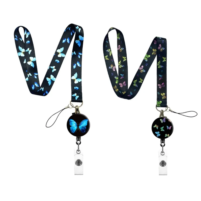 Butterfly Name Card Covers ID Card Holder Lanyard Retractable Clip Card Case Girls Visit Door ID Badge Holders