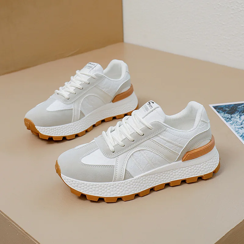 

Женская повседневная обувь на четыре сезона, дышащая обувь на шнуровке с толстой подошвой, нескользящая спортивная обувь