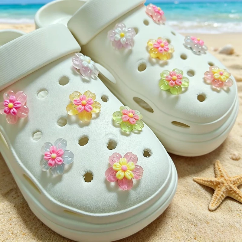 12PCS Hot Sale Shoe Charms for DIY Small Fresh Flowers Five-Petal Flower Decoration Buckle for Accessories Kids Party Girls Gift