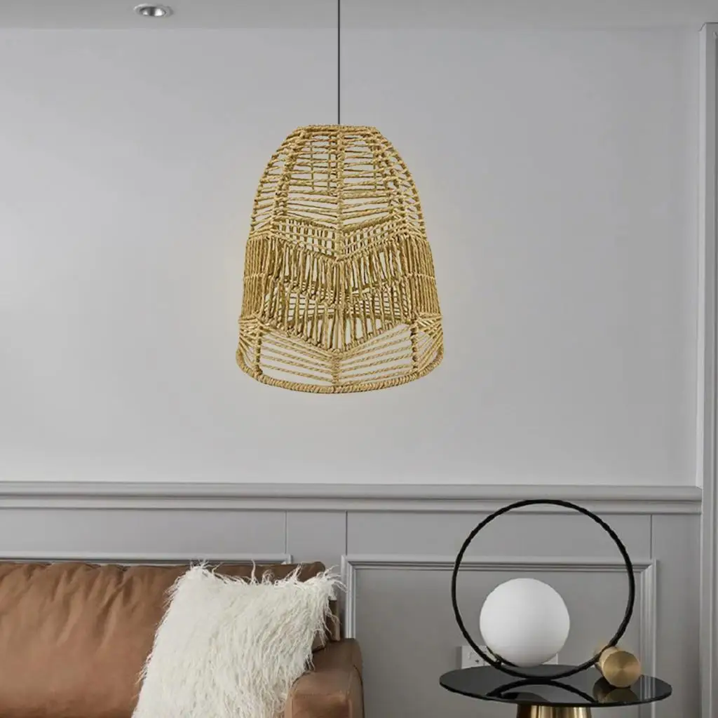 Pendant Lamp Shade Handwoven Retro Style Wicker for Dining Room Living Room