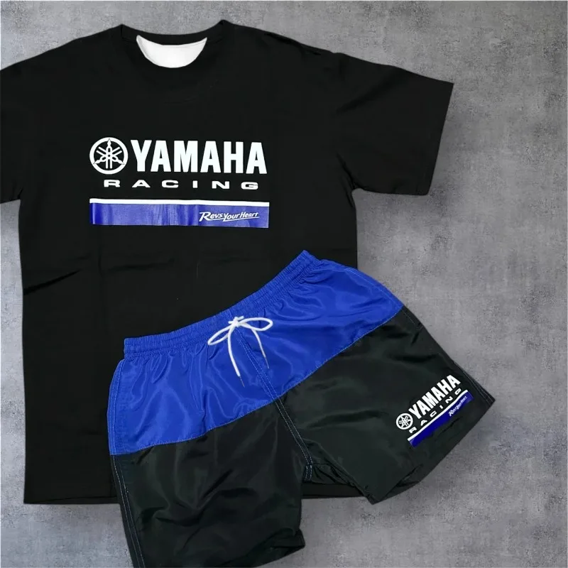 

2026 Summer Hot Selling 3D New Yamaha Fashion Black Short Sleeved Shorts Set, Men's and Women's Trendy Casual Sportswear