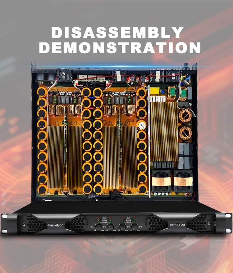 Paulkitson DN4100 4-Kanal Professioneller Digital-Leistungsverstärker Klasse-D 1U Rack-Mount-Verstärker 4Ω 4×2300W für Bühnenkonzerte und Live-Shows – Detail 7