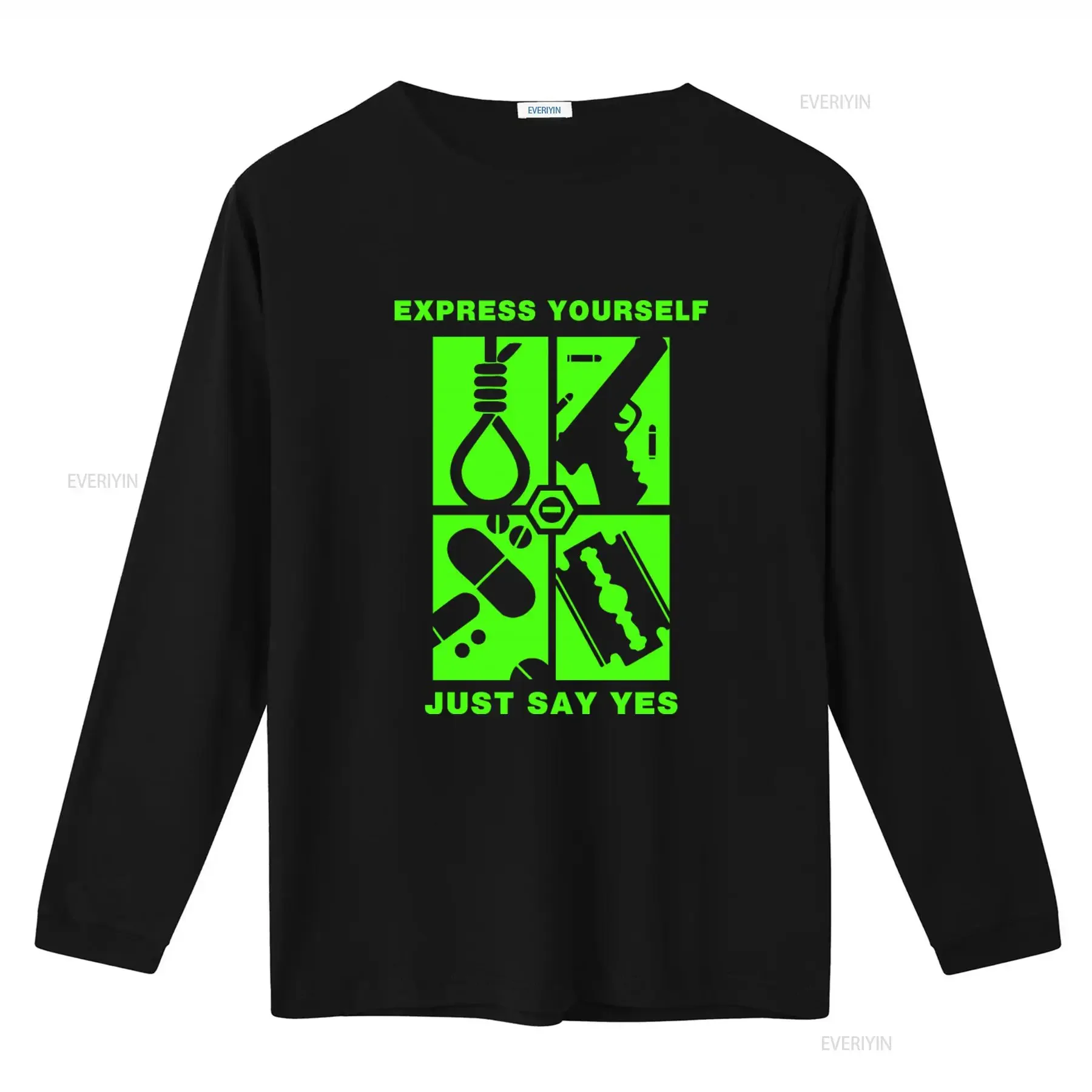 Express Yourself Just Say Yes Vintage T shirt Black Green Print  vintage Washed Top For Everyday Wear Versatile