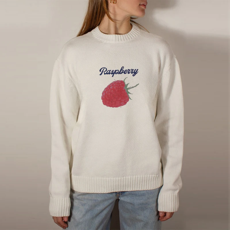 سترة نسائية لخريف 2025 مطبوعة بالفراولة سترة محبوكة Y2k موضة فضفاضة غير رسمية بلوفرات حلوة ملابس خروج كلاسيكية من الجرونج #4