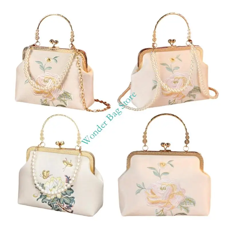 

Women Retro Chinese Crossbody Shoulder Bag Patterned Evening Clutches Purses with Kiss Lock Dumpling Bags Handbag Purses
