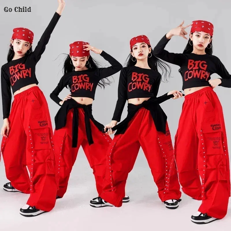 الفتيات الهيب هوب المحاصيل الأعلى السراويل البضائع الملونة الأطفال ازياء الاطفال الشارع الشهير الجاز K-pop شارع الرقص فتاة مجموعة الملابس مجموعات