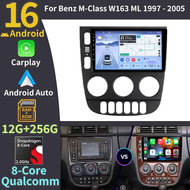 Android 16 For Benz M-Class W163 ML320 2003- 2005 2K QLED Android Car Radio Multimedia Video Player GPS stereo CarPlay Head Unit