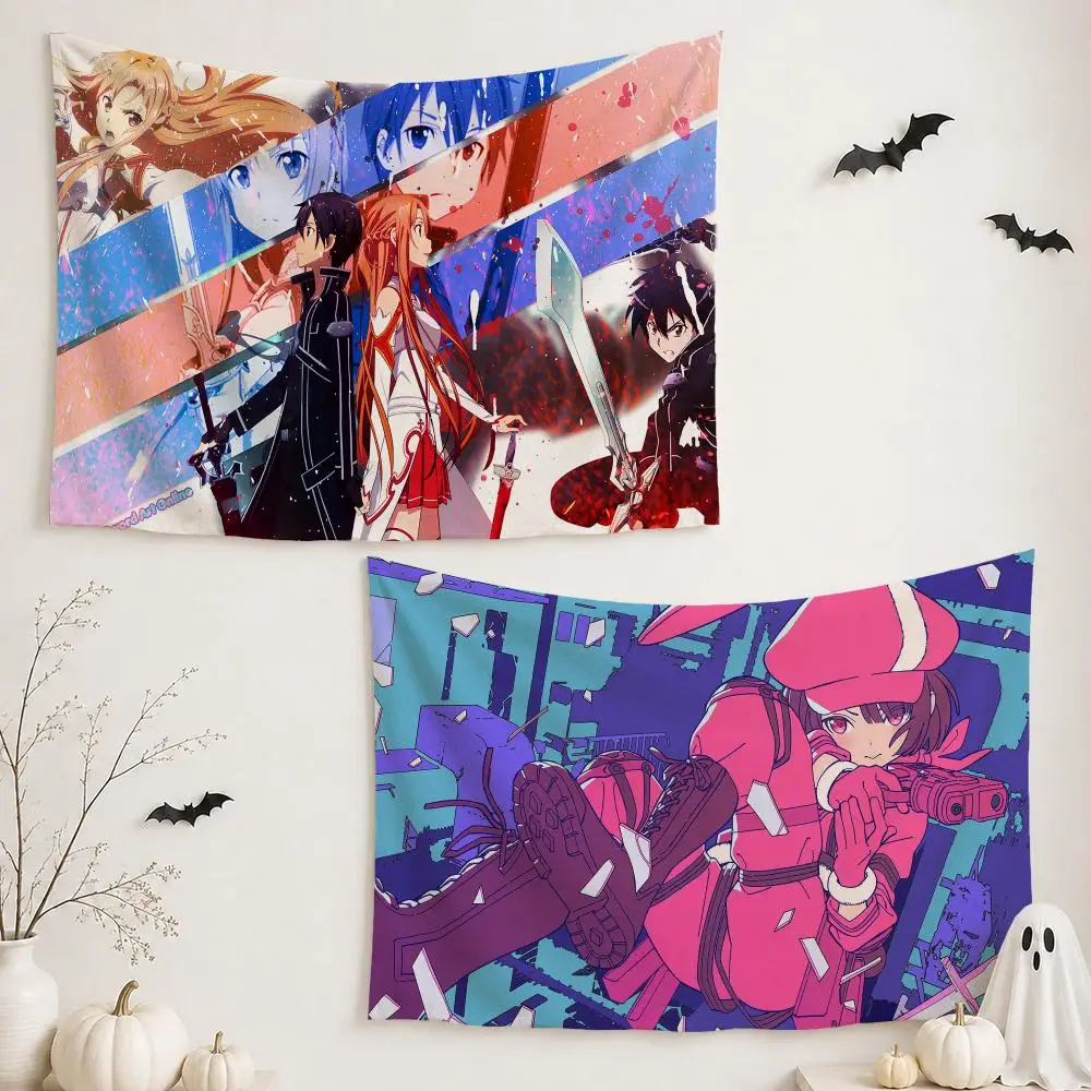 Anime S-Sword Art Online Tapestry Custom Living Bedroom Party Dormitory interior Wall bohemian Decoration Attached clip