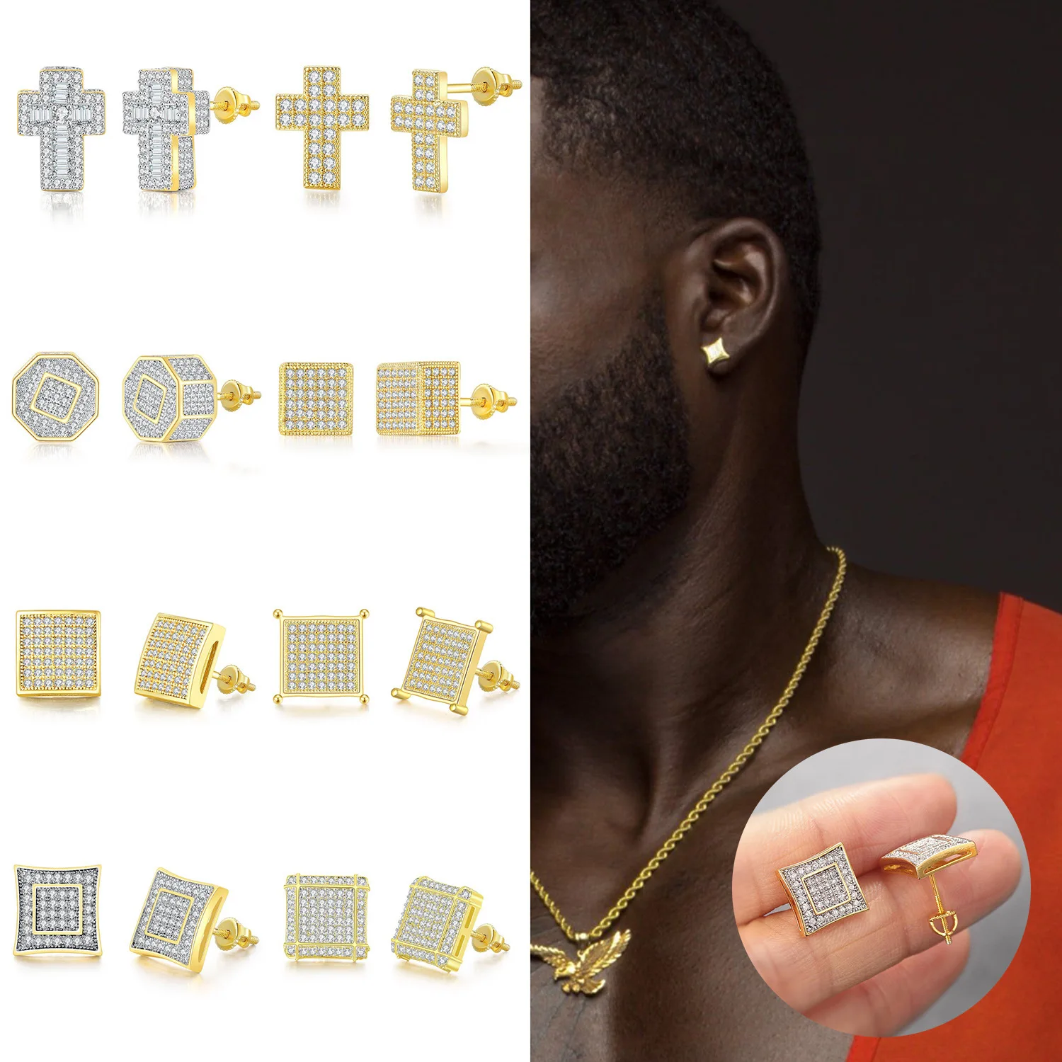 2024 New Girls Light Luxury Trendy Stainless Steel popular Shiny Zircon Cross Earbone Clip Women Fashion Ear Studs Jewelry Gift