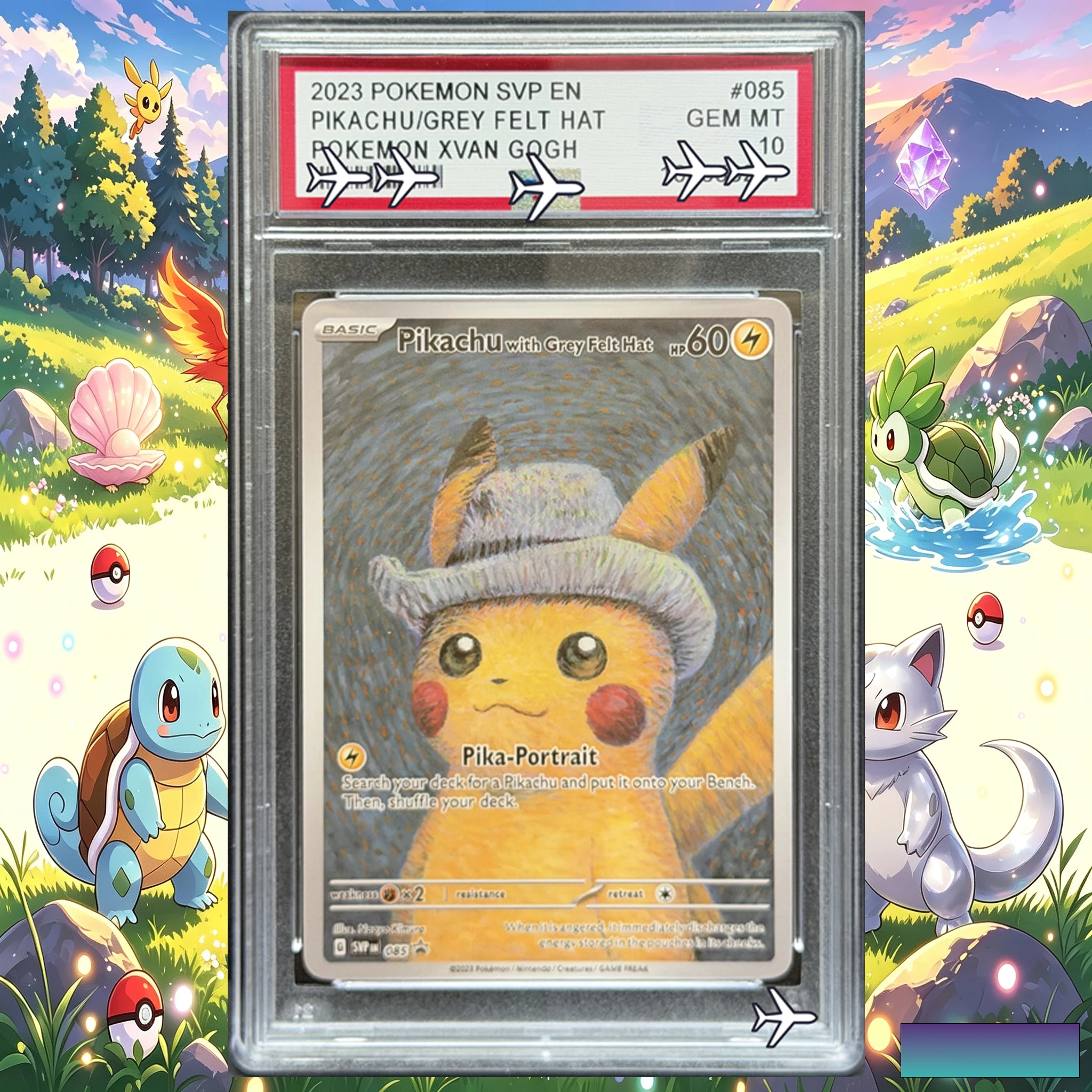 PTCG 2023 Van Gogh Museum Grey Hat Pikachu Custom Art Card Premium Pokemon Replica Collection Gift Great Gift for Pikachu Fans
