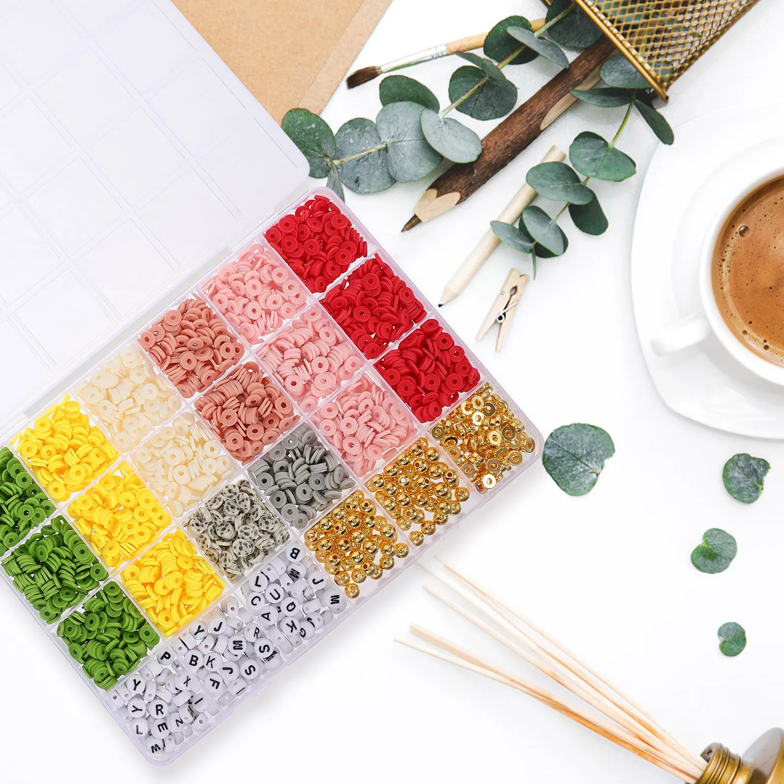 1 Box mehrfarbige Polymer-Ton-Perlen zum Selbermachen, Bastelbedarf für handgefertigten Schmuck, Halsketten, Armbänder, Dekorationselemente