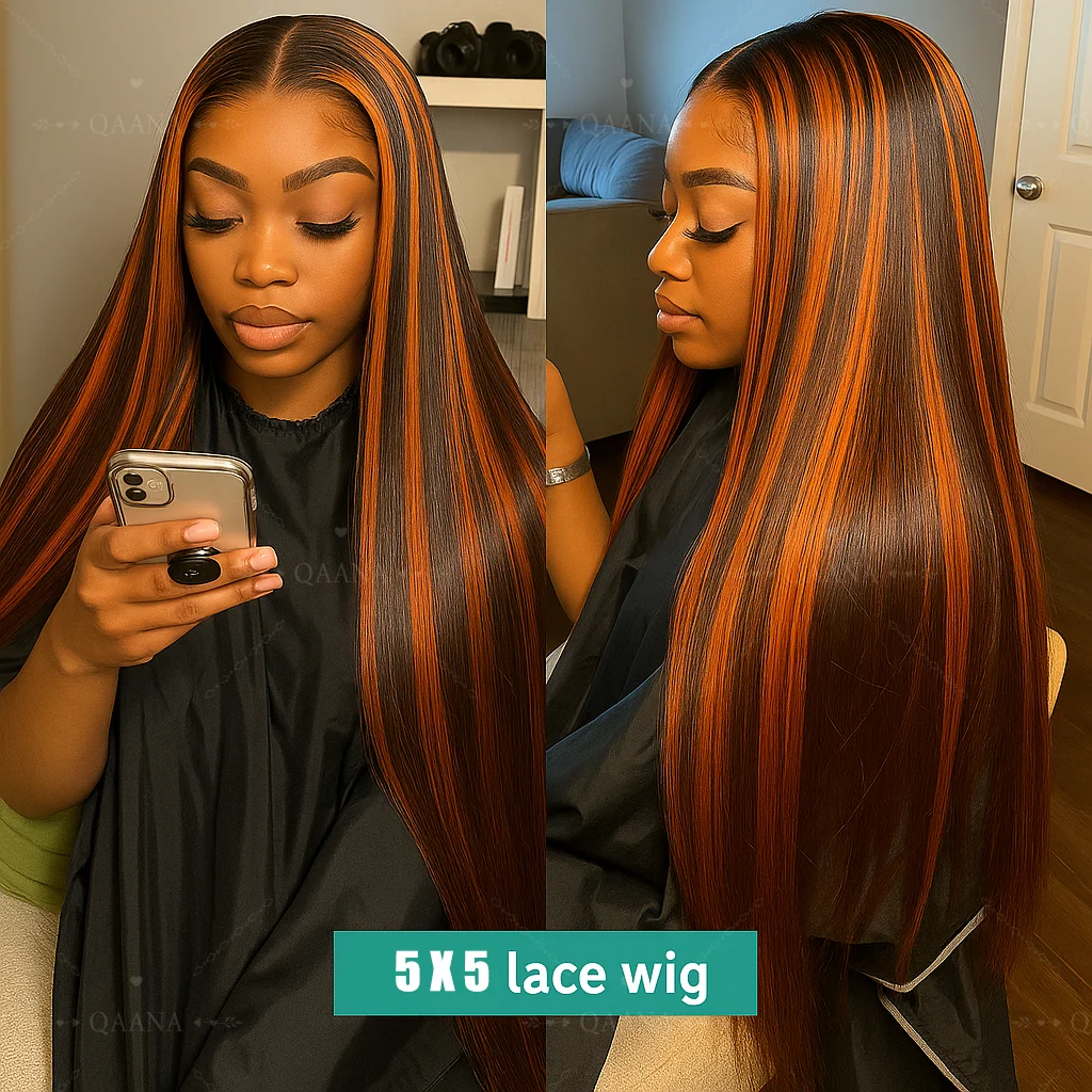 ترقية # 4/350 الزنجبيل مع البني 5x5 الدانتيل الجبهة الباروكات الجسم موجة شعر مستعار شعر الإنسان Balayage أومبير تسليط الضوء على شعر مستعار غلويليس Bralizian