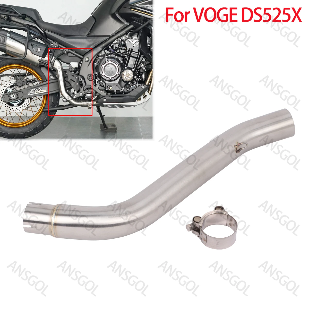 DS525X Exhaust Escape Link Middle Pipe 51mm Slip For VOGE DS525 X DS 525 DS500X Moto Modify Muffler Mid Link Pipe