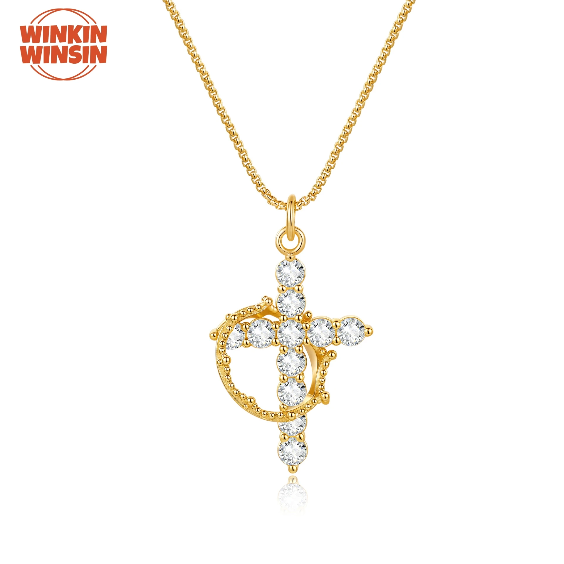 

Winkin Winsin бренд S ожерелье из стерлингового серебра 925 пробы сертификат GRA микро инкрустация муассанитом крест Корона ожерелье ювелирные изделия