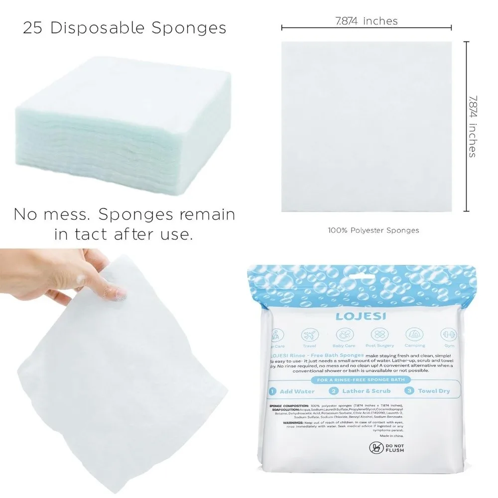 25 sztuk Hipoalergiczne Jednorazowe Chusteczki do Kąpieli Bez Ociekania 20x20cm Z Wkładem Mydła i Szamponu, Gąbki do Kąpieli, Piankowe Ręczniki Podróżne