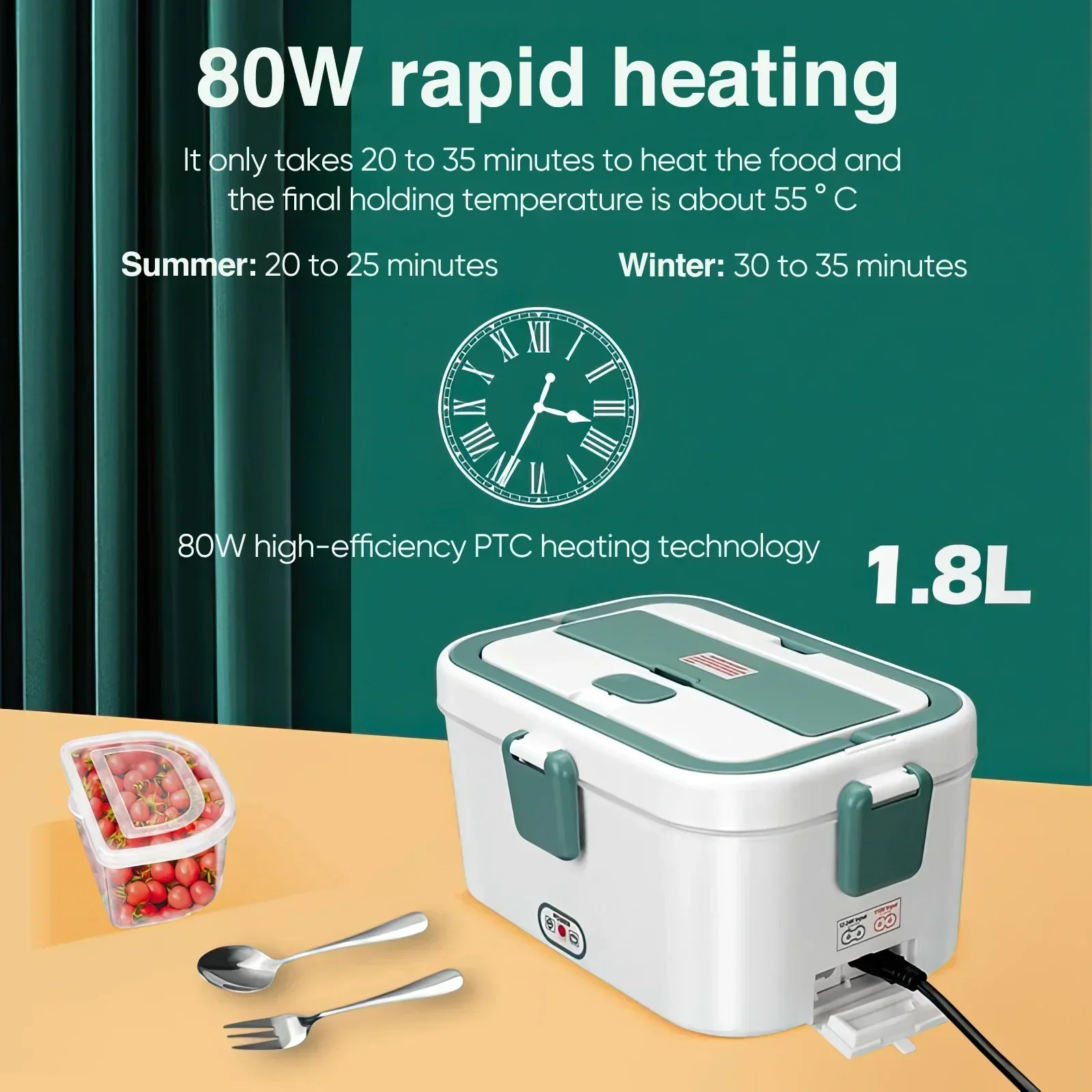 Electric Lunch Box Food Warmer 1.8 L 80W  Camping Bento Picnic Portable Food Heater Car/Truck/Home in-car Electric Lunch Box