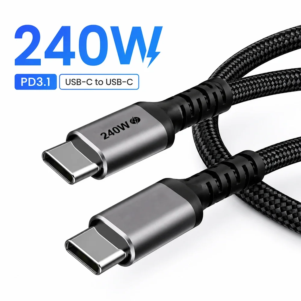 240W USB C to USB C Cable, PD3.1 Fast Charging Type C Cable Nylon Braided for MacBook Pro Air iPad Pro Laptop