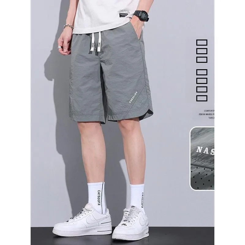 

Мужские летние тонкие спортивные бриджи из ледяного шелка в американском стиле, свободные рабочие брюки до колена, модные брендовые мужские штаны