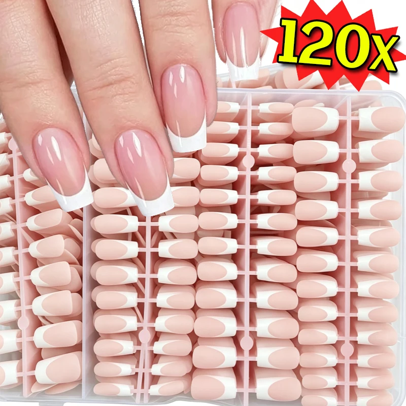 Press on Nails Tips Nude Pink Fake Nail Need Adhesive Glue Wearable Long Square Coffin French Nail Sticker Full Cover False Nail