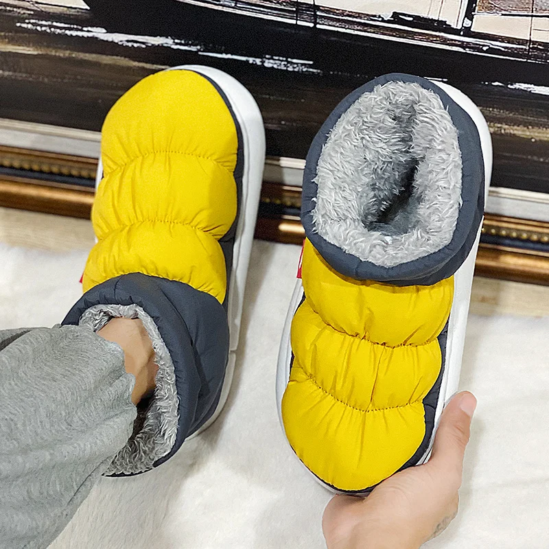 Winter Men Snow Boots Plush Warm Ankle Boots Men Down Waterproof High Top Home Cotton Shoes Non-Slip Available indoor and outdoo