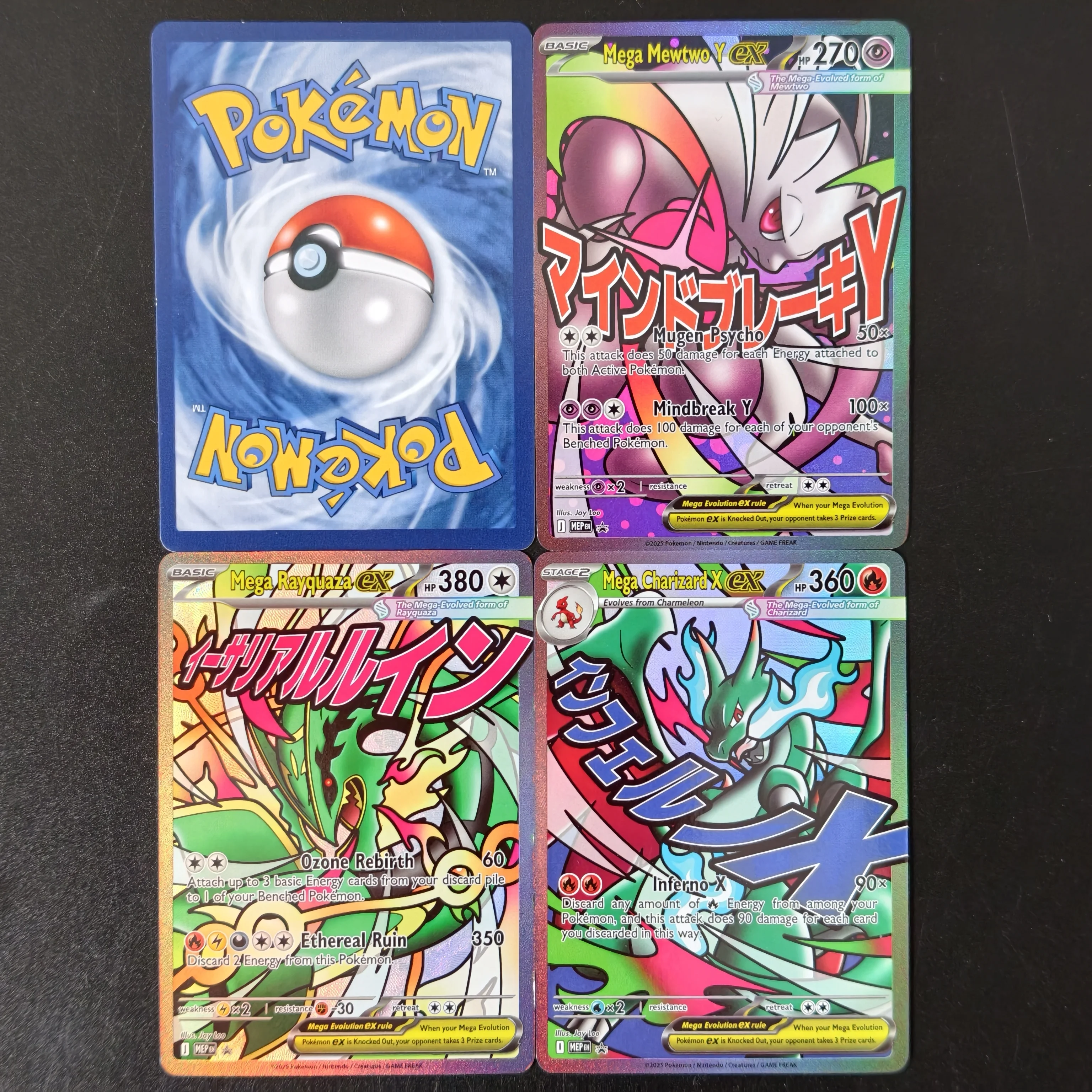 Proxy TCG Mega Charizard X EX Card Mewtwo Rayquaza Holog Texture English Version Full Art Premium Anime Collection Card