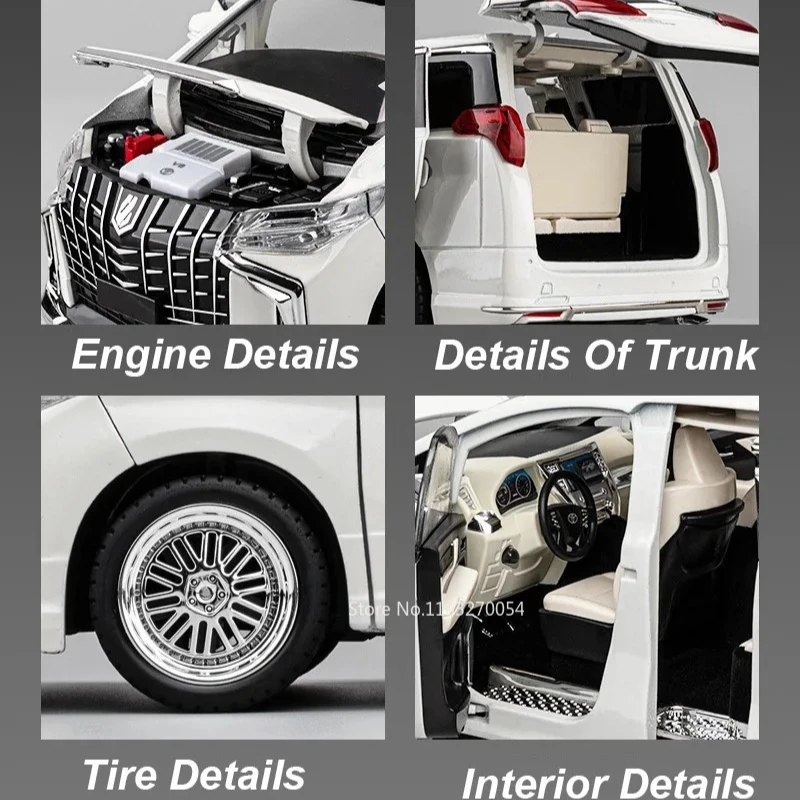 Duży model samochodu Alphard w skali 1:18, zabawka z automatycznymi drzwiami, odlewany metal, dźwięk i światło, pojazd biznesowy, dekoracja, prezent dla dzieci.