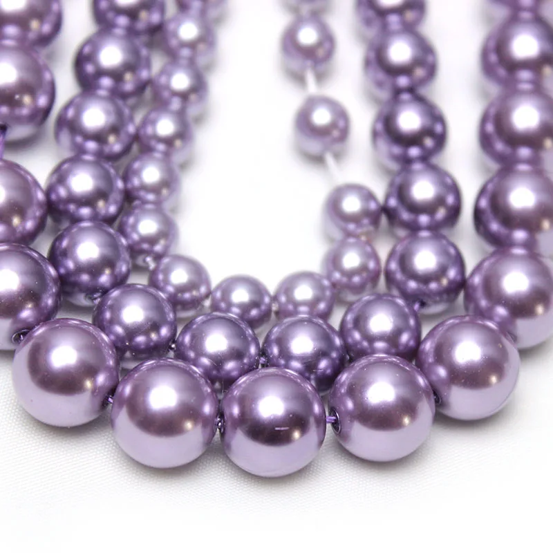 Natural Purple Shell Pearl Loose Round Spacer Beads For Jewelry Making DIY Bracelet Necklace Accessories 15\'\' 6/8/10/12mm