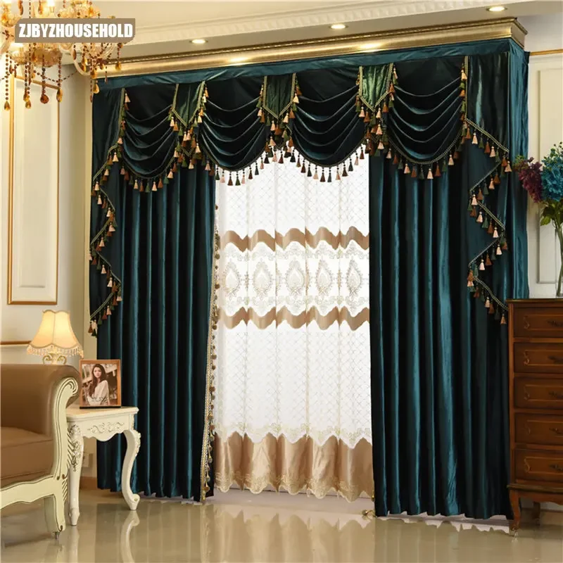 

European Italian Velvet Curtains for Living Room Bedroom Luxury Solid Color Curtain Valance Window Treatments Custom Drapes