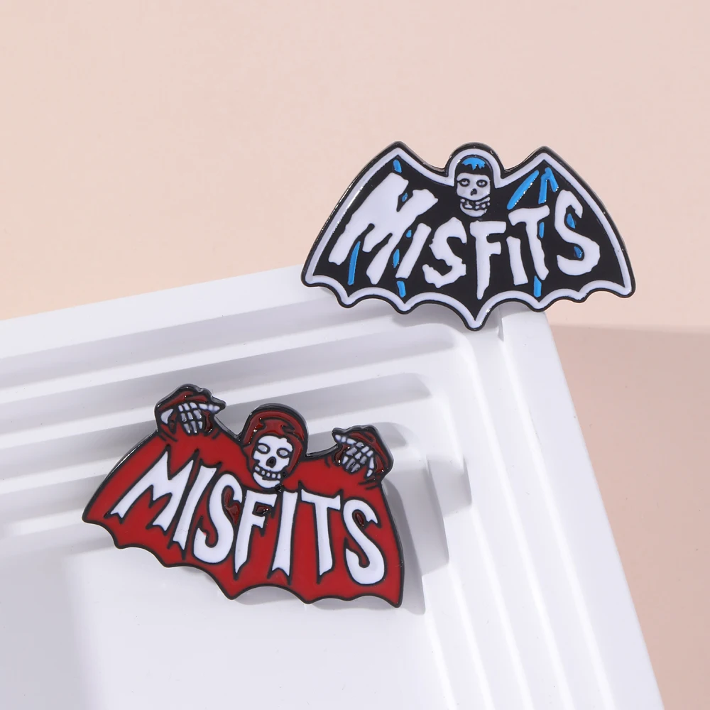 Punk Misfits Bat Brooches Red Blue Enamel Devil Demon Evil Spirit Pins Backpack For Bag Hat Jeans Accessories Hiphop Rock Lovers