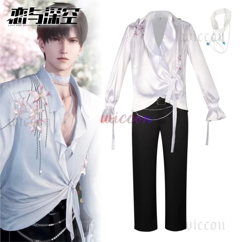 

Love and Deepspace Zayne Cosplay Costume Flower Shirt Pants Fragrant Possession Uniform Necklace New Halloween Men Customized