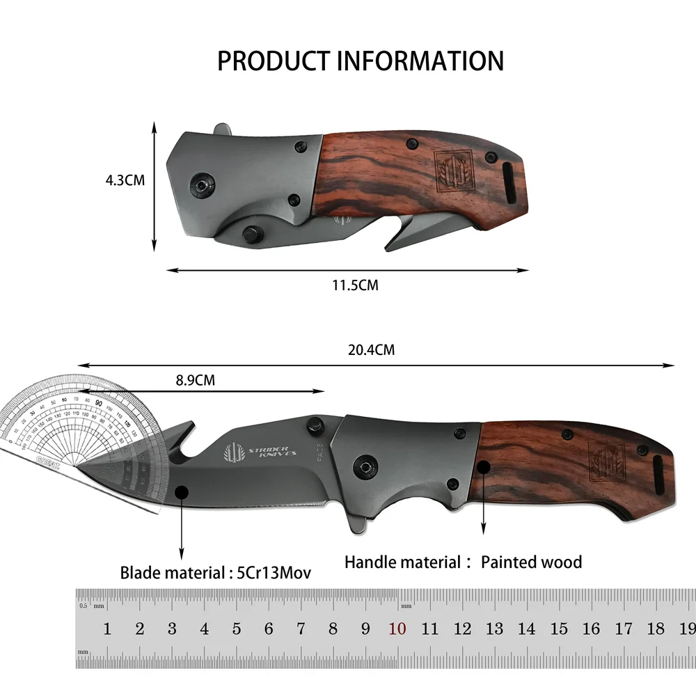 Strider Knives Gut Hook Blade Painted Wood Handles Tolding Pocket Knives Tactical Outdoor Camping EDC Survival Hunting Tools