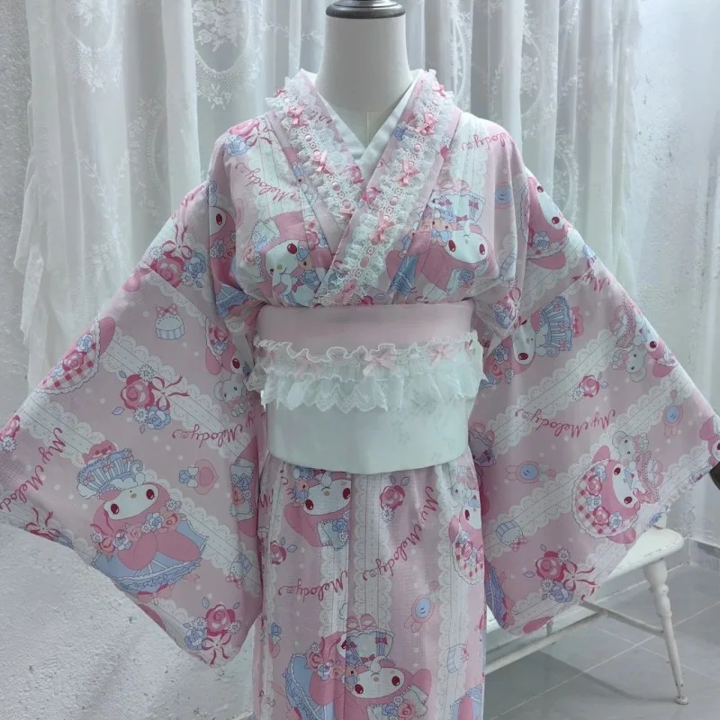 

Japanese Lolita My Melody Kimono Cosplay Costume Cute Kawaii Printed Dress Yukata for Women Anime Photoshooting Party Outfits