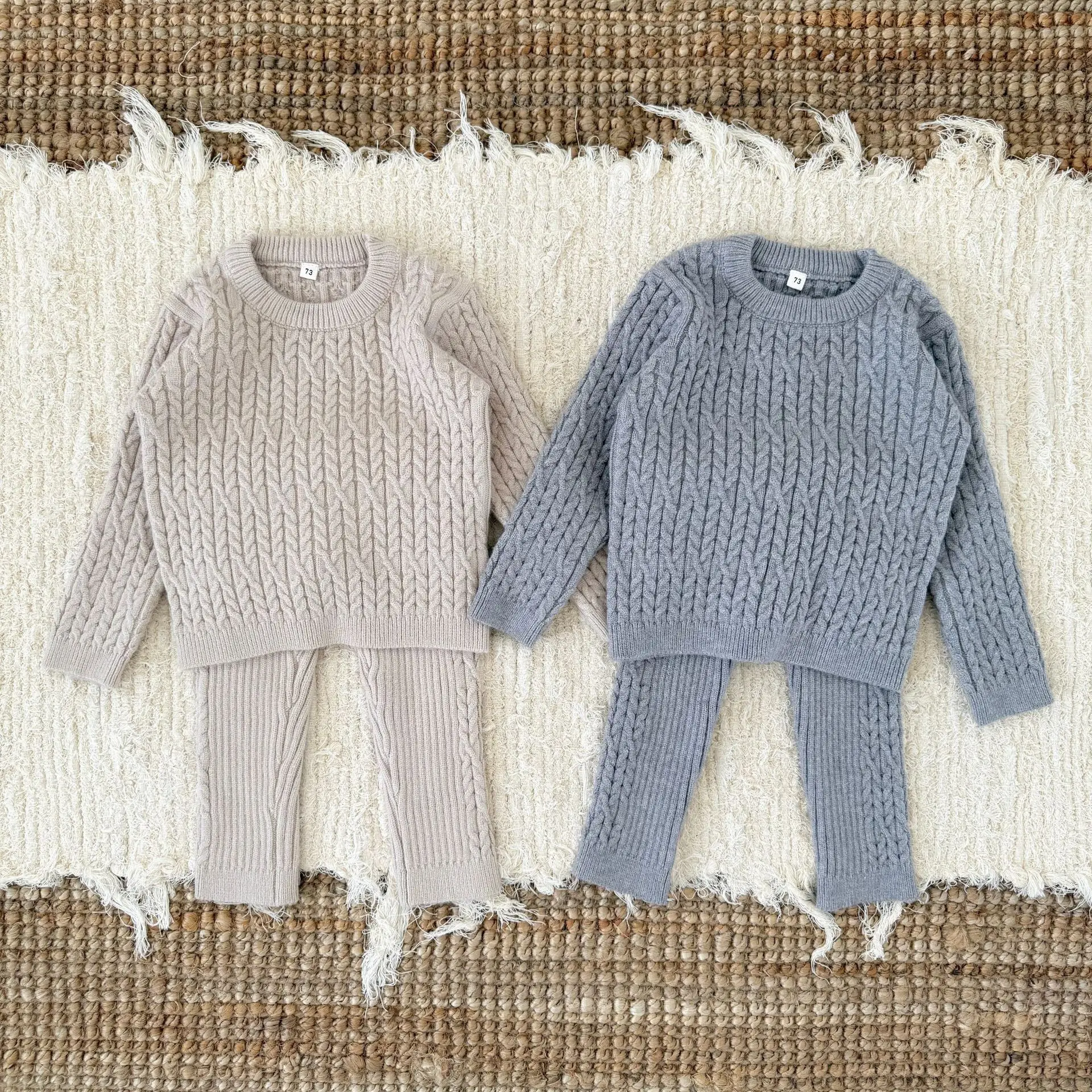 Baby Clothing Set 2025 Autumn and Winter New Baby Boy's Suit Retro Twist Pullover Sweater+Pant Knitted Home Suit