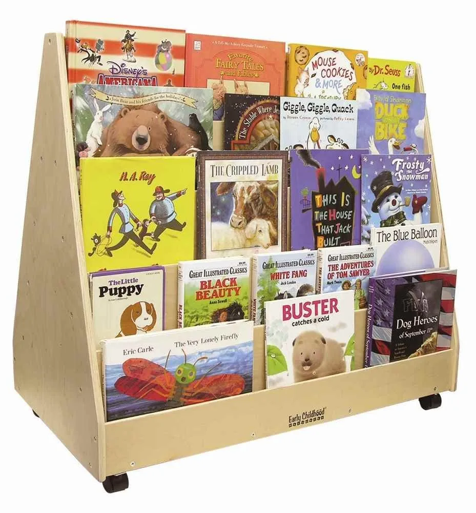 ECR4Kids Double-Sided Book Display Bookshelf, Mobiliário Classroom, Natural Kid Bookshelf