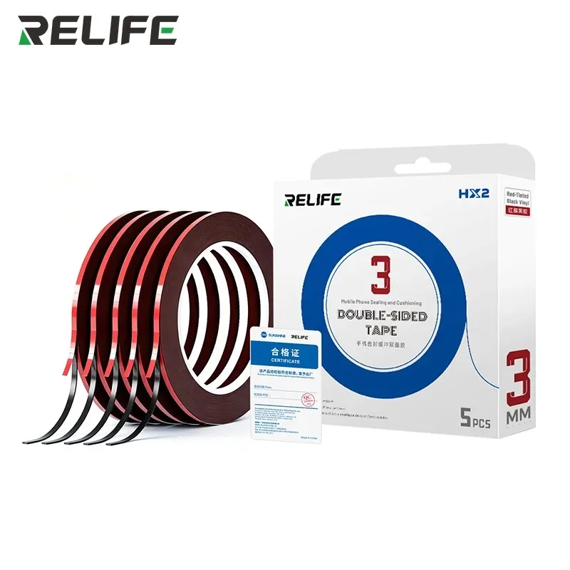 RELIFE HX2 Double Sided Tape 5 Pcs/Box 3mm Width 10m Length for Phone Screen Frame Sealing Shockproof High Adhesion No Residuent