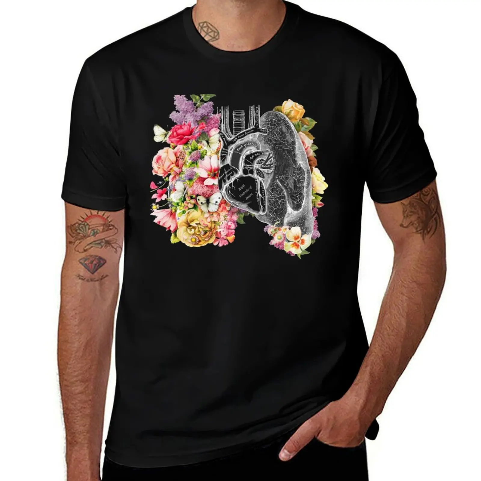 

Floral Lungs Watercolor Paint T-Shirt Big and Tall Basic Tee Shirt