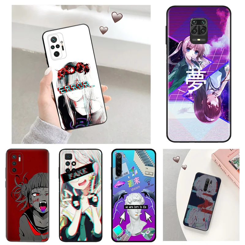 Anti-Drop Phone Case for Redmi A3 13 9 9A 9C 9T 9A 10C 10T Note 10 9s 8 8t 7 Pro 10s Lite LEWD Vaporwave Girl Anime Soft Cover