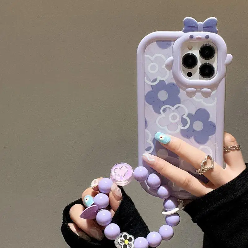 

New Cute 3D Bow-knot Little Monster Lens Case For iPhone 15 14 Pro Max 11 13 12 Shockproof Soft TPU Silicone Cover Fundas Shell