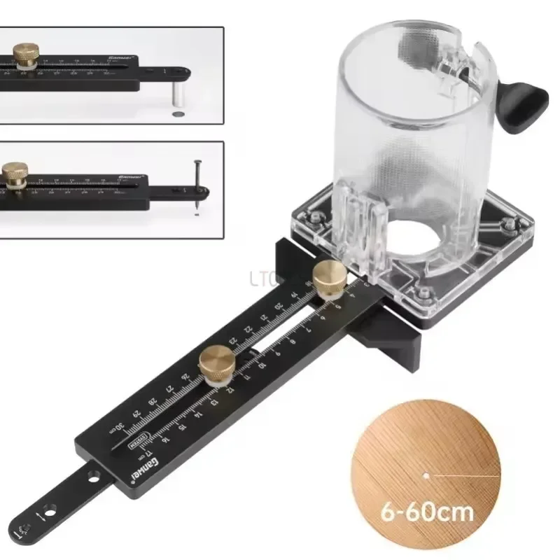 Woodworking Edge Trimming Machine Milling Rounder Router Slotted Base Woodworking Circular Cut Jig with Adjustable Extension Rod