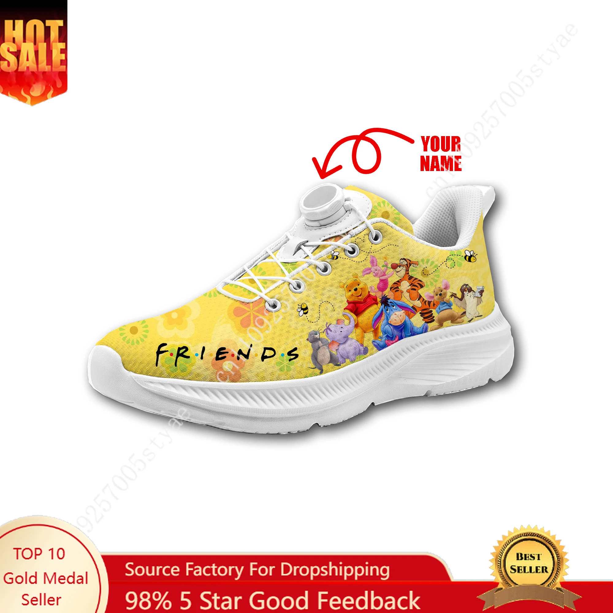 

Winnie The Pooh And His Friends Sneakers Mans Womans Rotating Button Without Laces Shoe Outdoor Sports Personalized Custom Shoes