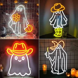 Letrero de neón de fantasma, iluminación Led regulable, decoración de Halloween, alimentada por USB para fiesta en casa, sala de estar, tienda, Bar, pared