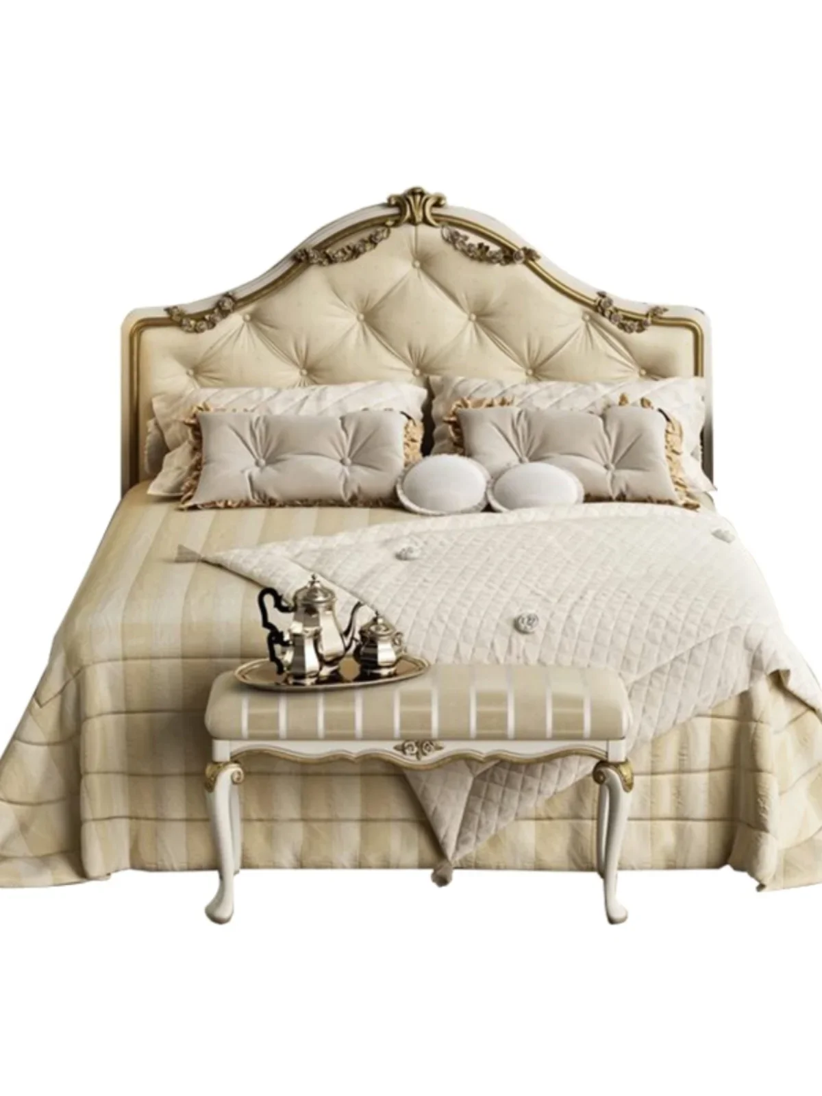 

Европейская двойная главная спальня, французская светлая роскошная ткань из цельного дерева 1,8 м, мягкая сумка с пряжкой, роскошная свадебная кровать