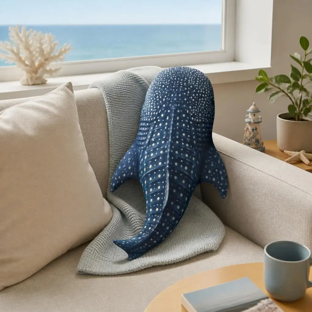 Whale Shark Shaped Pillow Ocean Giant Stuffed Cushion Marine Life Throw Pillow for Divers Coastal Irregular Home Decor Gift